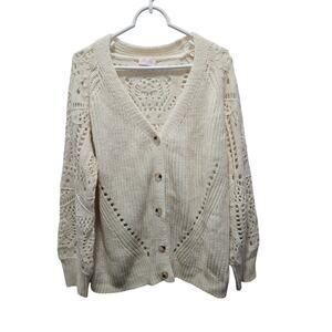 Cream Crochet Knit Sweater Cardigan Grandma Heirloom Cottagecore Pink Lily 6